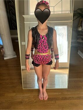 Custom 3 piece Hot Pink Leopard Dance Solo/Duo Jazz Costume– girls size 8-10
